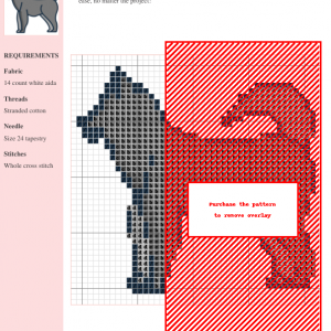 Image of a malamute cross stitch pattern. The design shows a grey malamute dog standing in profile.
