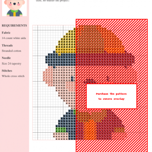 Cross stitch pattern featuring a cute cartoon child wearing a yellow and green cap and shirt.