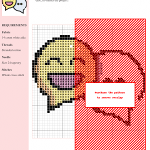 Cross stitch pattern depicting two chat bubbles; one a happy yellow face, the other a light blue speech bubble with three dots.