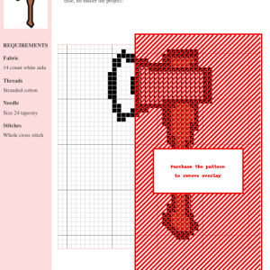 Cross stitch pattern depicting a detailed axe with a brown wooden handle and a silver blade.