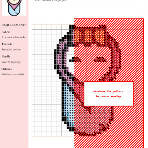 Cross stitch pattern of a cute baby girl swaddled in a blanket, wearing a yellow bow. Perfect for baby shower gifts or nursery decor.