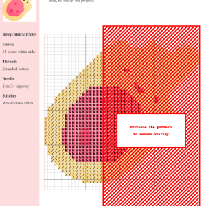 Cross stitch pattern of a cute, cartoon meteor with a smiling face and pink center.