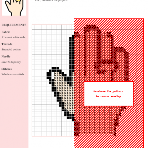 Cross stitch pattern depicting a hand with a simple gold ring, perfect for wedding, anniversary, or promise-themed projects.