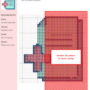 Image of a digital document icon with a red cross stitch symbol overlaid, representing a downloadable cross stitch pattern.
