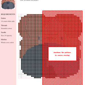 Cross stitch pattern of a charming Shar Pei dog, featuring reddish-brown and dark gray/black colors.