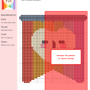 Cross stitch pattern featuring a kawaii heart on a rainbow flag pennant.