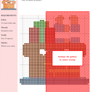 Cross stitch pattern depicting a cute chimney with a stack of presents. Perfect for holiday crafting.