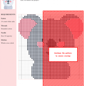 Image of a koala cross stitch pattern featuring a charming, simplified koala design with pink ears and cheeks.
