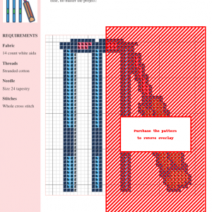 Image of a cricket cross stitch pattern showing a cricket bat and wickets.