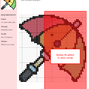 Cross stitch pattern depicting a colorful umbrella with a playful face, featuring red, orange, yellow, and green sections.