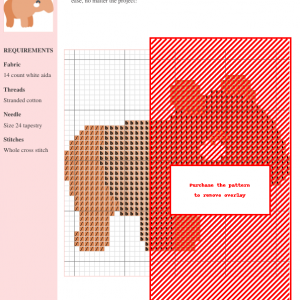 Cross stitch pattern design featuring a charming, cartoonish tapir in shades of peach and brown.