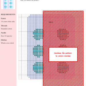 Cross stitch pattern depicting a cartoon pill blister pack with smiling face, featuring teal and white colors.