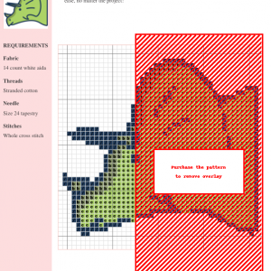 A charming cross stitch pattern design featuring a profile view of a light green Triceratops dinosaur. The design is simple yet detailed, perfect for beginner to intermediate stitchers.