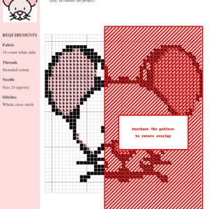 Image of a charming cross stitch pattern featuring a sweet mouse design with pink ears and a simple, elegant style.