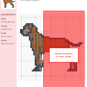 Cross stitch pattern of a brown Boxer dog standing in profile.