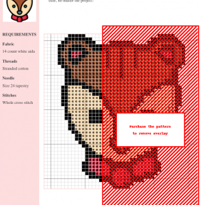 Cross stitch pattern featuring a cute cartoon squirrel wearing a red bow tie. The design is simple yet charming, perfect for beginners.