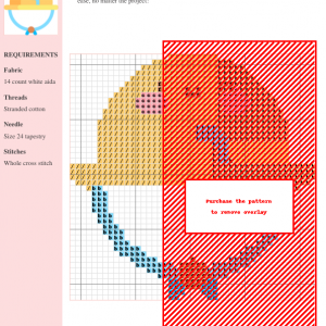 Cross stitch pattern featuring a charming yellow hat with a smiling face and light blue chin strap.