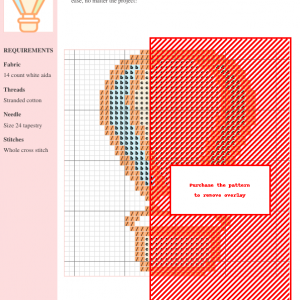 A charming cross stitch pattern design depicting a pastel-colored hot air balloon. Perfect for beginners and experienced stitchers alike.