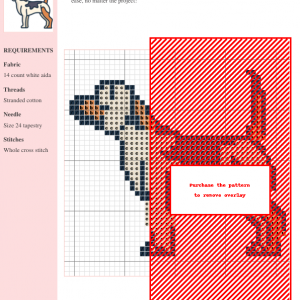 Cross stitch pattern featuring a charming beagle dog in shades of white, brown, and black. The design is simple and perfect for beginner stitchers.