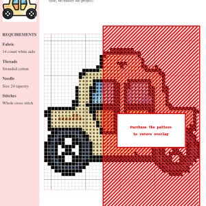Cross stitch pattern of a charming yellow carriage with smiling face, perfect for embroidery projects.