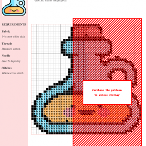 Image of a charming cross stitch pattern depicting a kawaii-style olive oil bottle with a cork.