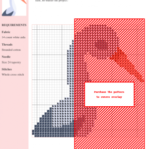 Cross stitch pattern of a charming stork, primarily white and grey, with orange beak and pink cheeks. Perfect for baby shower gifts or nursery decor.