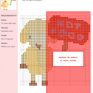 Cross stitch pattern featuring a cute cartoon sheep holding a sign that says 'NOT FOOD'.