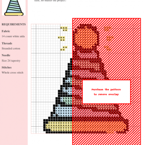 Image of a charming cross stitch pattern depicting a party hat with pastel blue, green, and yellow stripes.