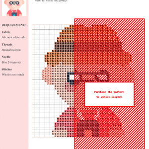 Cross stitch pattern featuring a cute cartoon tourist wearing a hat, glasses, and carrying a camera.