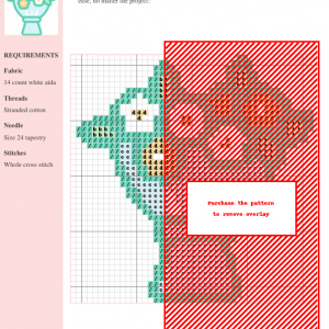 Cross stitch pattern design featuring a delicate bouquet of white and yellow flowers arranged in a light blue vase. The design is simple yet charming, perfect for beginners.