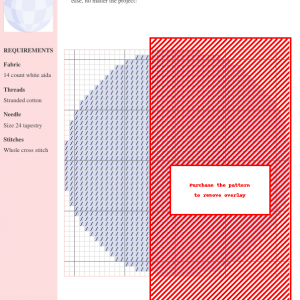 Cross stitch pattern of a disco ball, featuring a geometric design in shades of light blue and white.