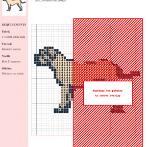 Cross stitch pattern depicting a stately Bullmastiff dog in profile, rendered in beige and gray.