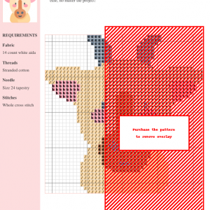 Image of a charming goat cross stitch pattern featuring a simplified, cartoonish design with pastel colors.