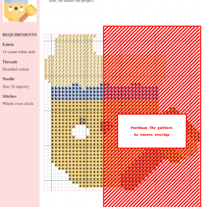 Cross stitch pattern of a cute honey jar with a honey dipper, featuring pastel yellow and light blue colors.
