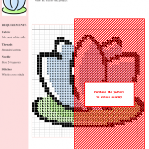 A charming cross stitch pattern depicting a serene light blue lotus flower blooming on a green pad.
