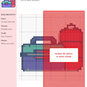 Image of a cross-stitch pattern featuring a cute illustration of a lunchbox and thermos.