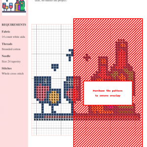 Cross stitch pattern featuring a charming design of wine bottles, glasses, and a tray, perfect for home decor or gifts.