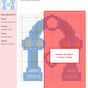 Image of a pastel blue wedding arch cross stitch pattern, featuring a heart and stars.