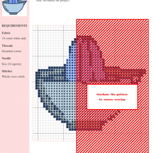 Cross stitch pattern of a cute, hand-drawn lemon squeezer in shades of blue and gray.