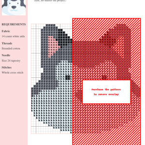 Image of an Alaskan Malamute cross stitch pattern design. The pattern depicts a charming, simplified illustration of an Alaskan Malamute's head.