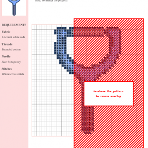 Cross stitch pattern depicting a light blue peeler with a dark brown handle, suitable for needlepoint and counted cross-stitch projects.