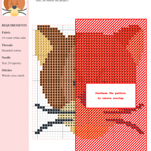 Cross stitch pattern featuring a cute puma face, rendered in shades of brown and orange.