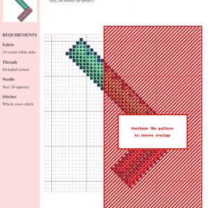 Cross stitch pattern of a teal and pink ruler, perfect for crafting and home decor projects.