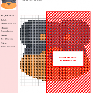 Image of a charming Rottweiler cross stitch pattern featuring a dog's head in shades of black, gray, and orange.