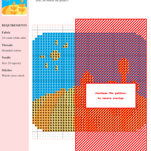 Image of a cross stitch pattern depicting a sunny landscape with wheat stalks and a winding path.