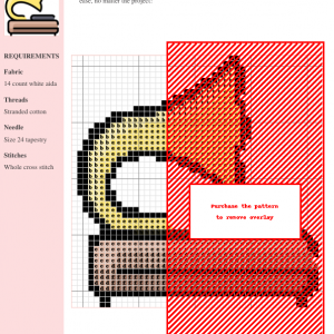 Cross stitch pattern depicting a charming vintage gramophone in warm gold, brown, and gray tones.