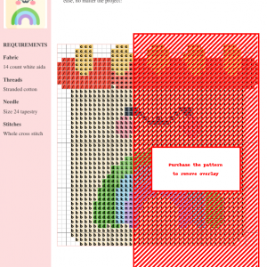 Cross stitch pattern of a cute calendar featuring a smiling face and a rainbow.