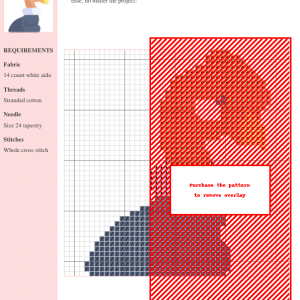 Cross stitch pattern featuring a charming condor wearing a suit and collared shirt. The design is primarily in shades of brown, gray, and white.
