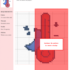 Cross stitch pattern depicting a thermometer with a crescent moon, symbolizing nighttime temperature.
