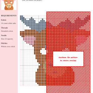 Cross stitch pattern featuring a charming cartoon elk with large antlers, brown body, and pink ears. Perfect for beginners and experienced stitchers.